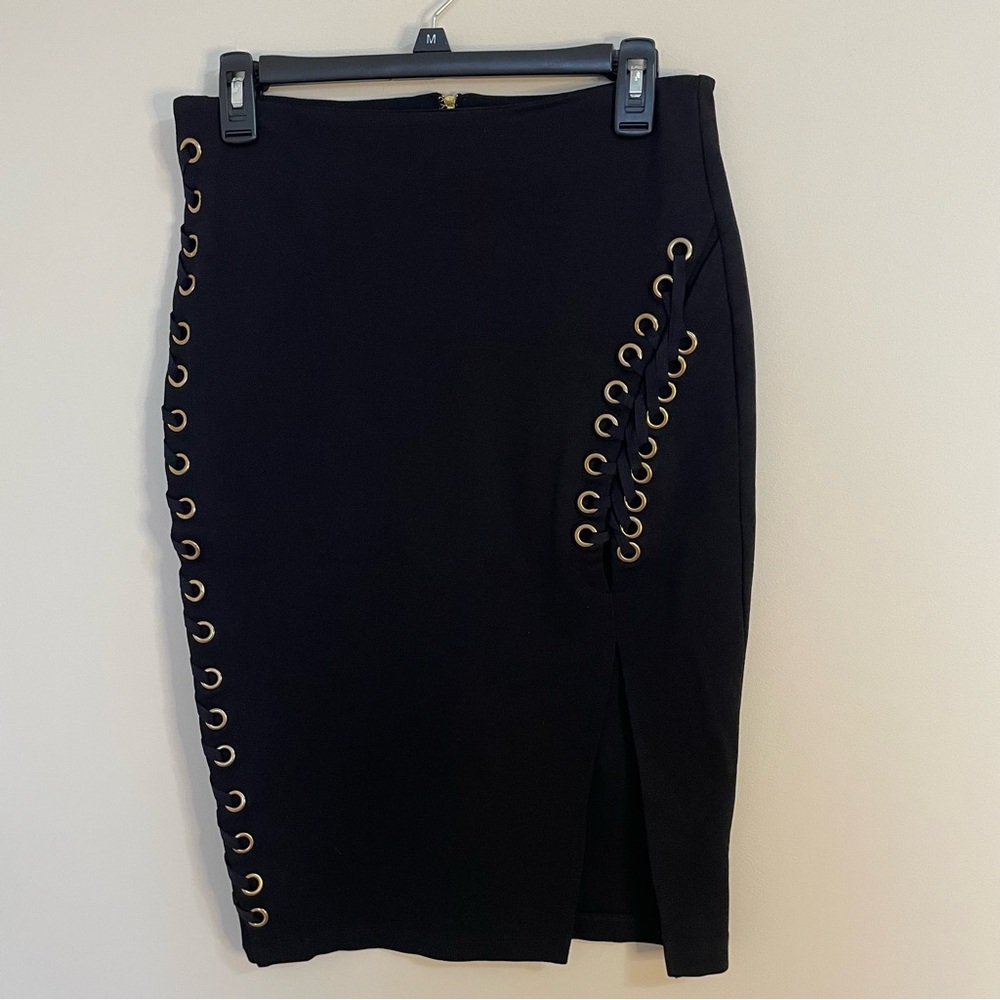 NWT Shinestar Black Pencil Skirt with Gold Grommet Accents Juniors Size L